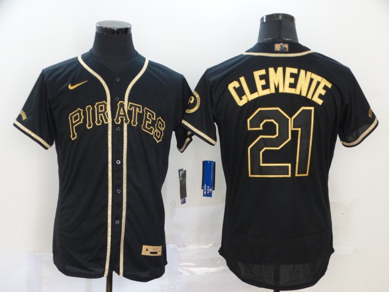Personalized Pirates 21 Roberto Clemente Black Gold 2020 Flexbase Jersey