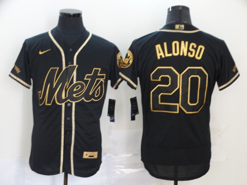 Personalized Mets 20 Pete Alonso Black Gold 2020 Flexbase Jersey