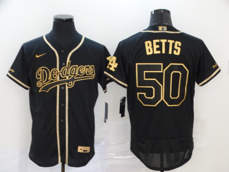 Personalized Dodgers 50 Mookie Betts Black Gold 2020 Flexbase Jersey