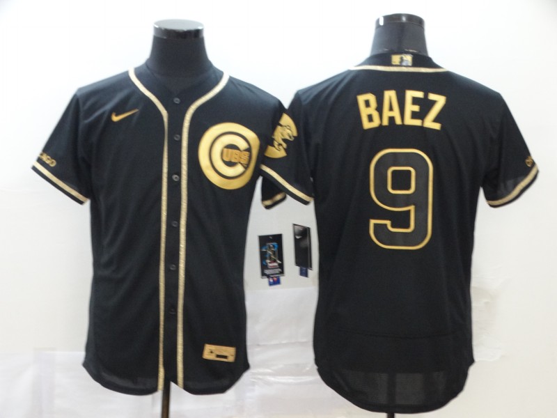 Personalized Cubs 9 Javier Baez Black Gold Flexbase Jersey