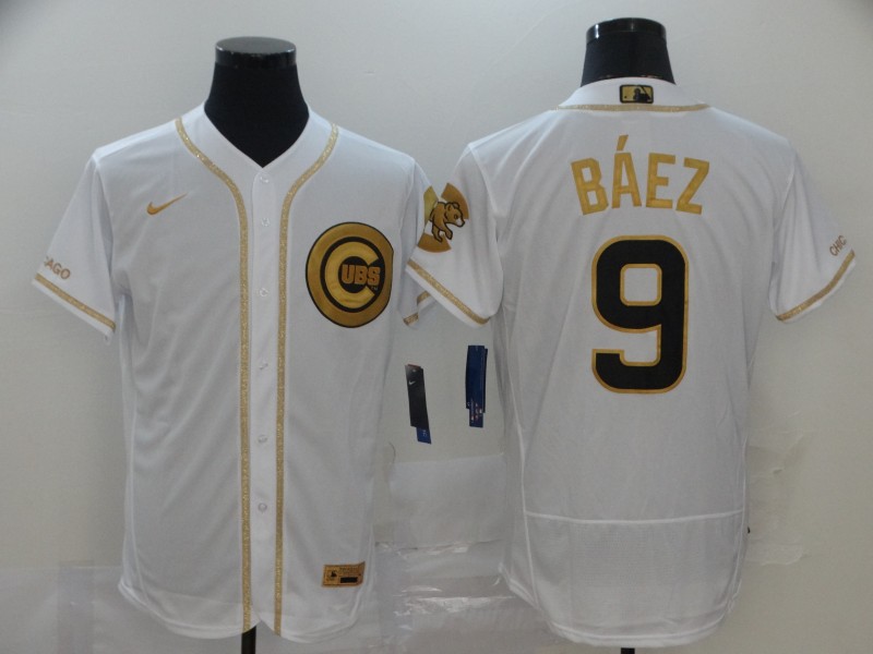 Personalized Cubs 9 Javier Baez White Gold Flexbase Jersey