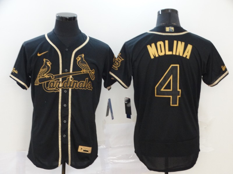 Personalized Cardinals 4 Yadier Molina Black Gold Flexbase Jersey
