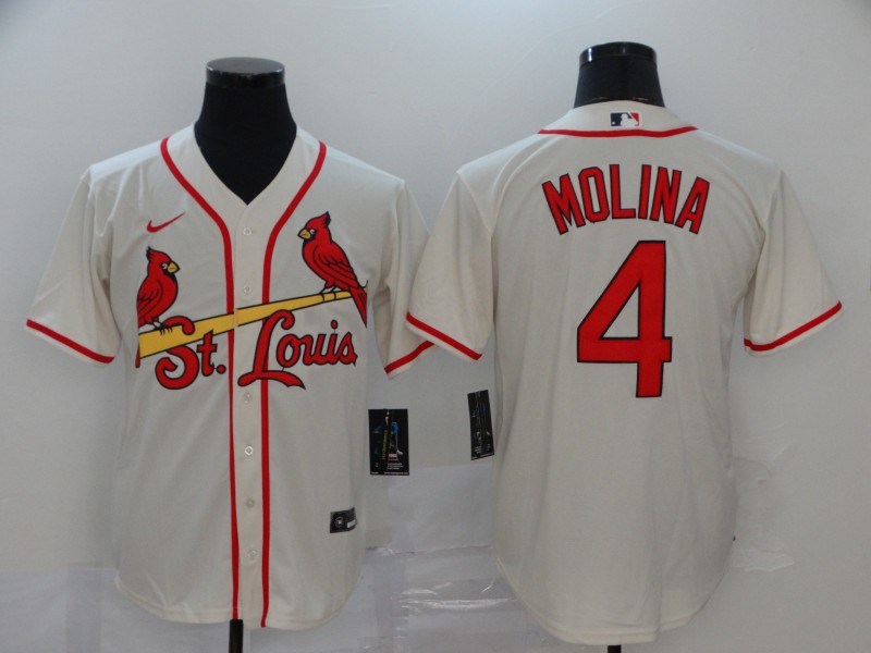 Personalized Cardinals 4 Yadier Molina Cream 2020 Cool Base Jersey