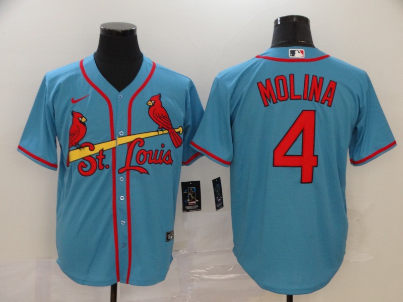 Personalized Cardinals 4 Yadier Molina Light Blue 2020 Cool Base Jersey