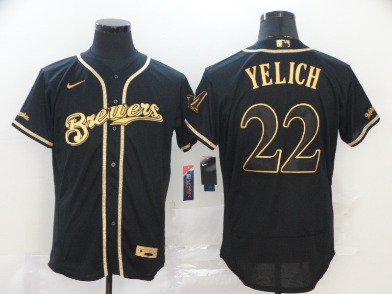 Personalized Brewers 22 Christian Yelich Black Gold 2020 Flexbase Jersey