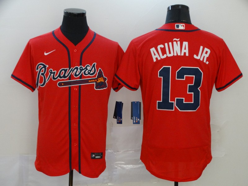 Personalized Braves 13 Ronald Acuna Jr. Red 2020 Flexbase Jersey