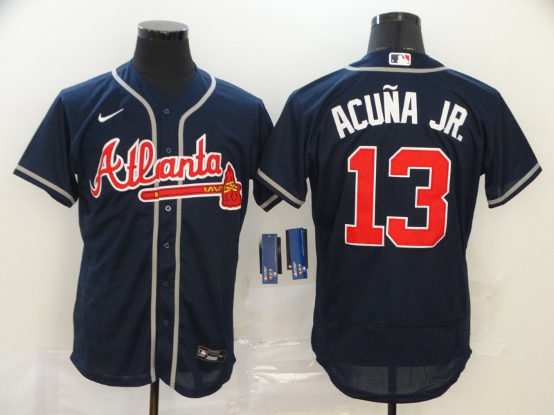 Personalized Braves 13 Ronald Acuna Jr. Nave 2020 Flexbase Jersey