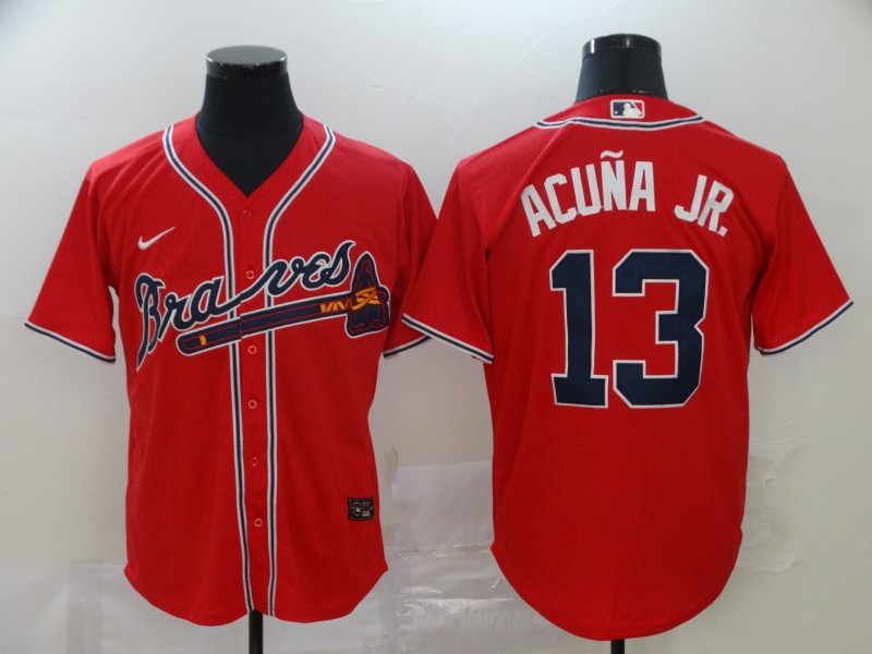Personalized Braves 13 Ronald Acuna Jr. Red 2020 Cool Base Jersey