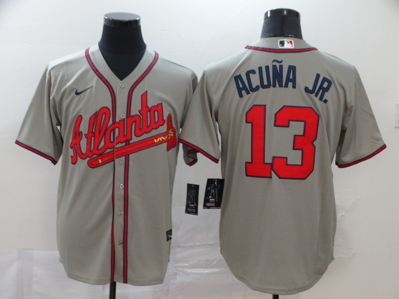 Personalized Braves 13 Ronald Acuna Jr. Gray 2020 Cool Base Jersey
