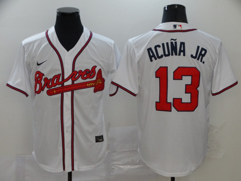 Personalized Braves 13 Ronald Acuna Jr. White 2020 Cool Base Jersey