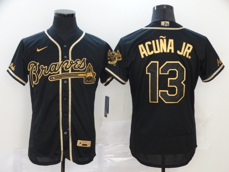 Personalized Braves 13 Ronald Acuna Jr. Black Gold 2020 Flexbase Jersey