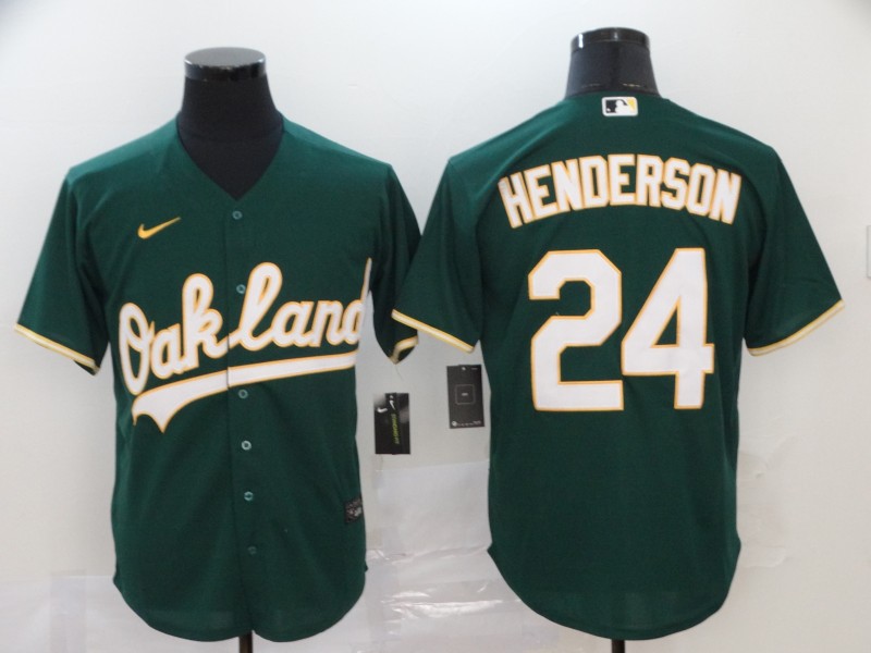 Personalized Athletics 24 Rickey Henderson Green 2020 Cool Base Jersey