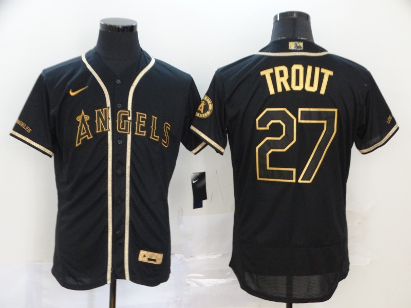 Personalized Angels 27 Mike Trout Black Gold 2020 Flexbase Jersey