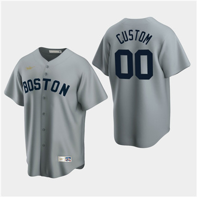 Personalized Men’s Boston Red Sox Gray Road Cooperstown Collection Jersey