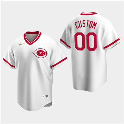 Personalized Men’s Cincinnati Reds White Home Cooperstown Collection Jersey