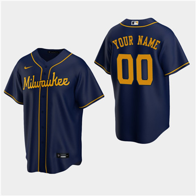 Personalized Men’s Milwaukee Brewers Navy Alternate Jersey