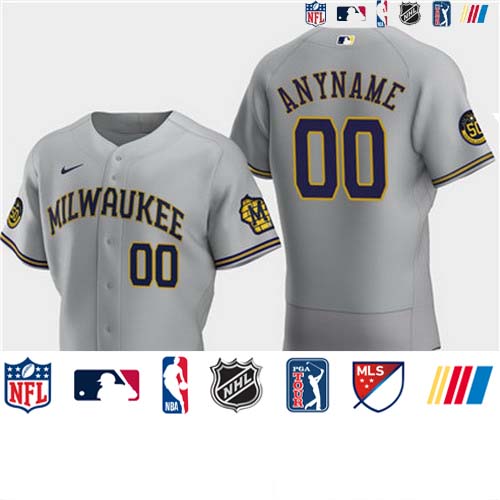 Personalized Men’s Milwaukee Brewers 50th Anniversary 2020 Gray Flexbase Jersey