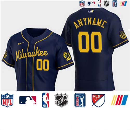 Personalized Men’s Milwaukee Brewers 50th Anniversary 2020 Navy Flexbase Jersey