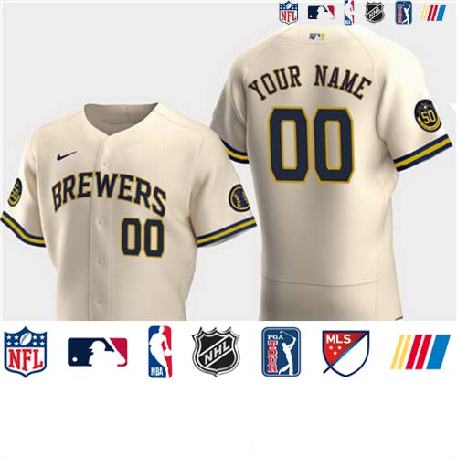 Personalized Men’s Milwaukee Brewers 50th Anniversary 2020 Cream Flexbase Jersey