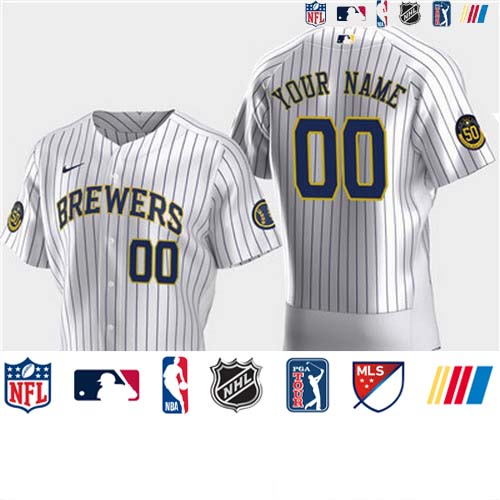 Personalized Men’s Milwaukee Brewers 50th Anniversary 2020 White Flexbase Jersey