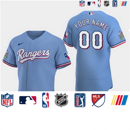 Personalized Men’s Texas Rangers 2020 Alternate Light Blue Flexbase Jersey