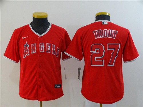 Personalized Youth Angels 27 Mike Trout Red Youth 2020 Cool Base Jersey