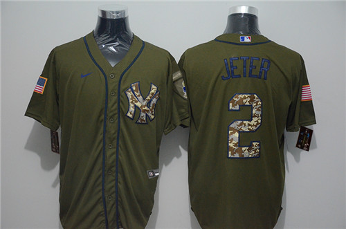 Personalized Yankees 2 Derek Jeter Olive 2020 Cool Base Jersey