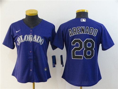 Personalized Women Rockies 28 Nolan Arenado Purple Women 2020 Cool Base Jersey