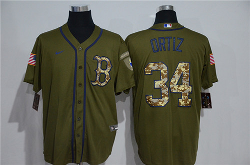 Personalized Red Sox 34 David Ortiz Olive 2020 Cool Base Jersey