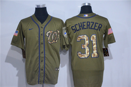 Personalized Nationals 31 Max Scherzer Olive 2020 Cool Base Jersey