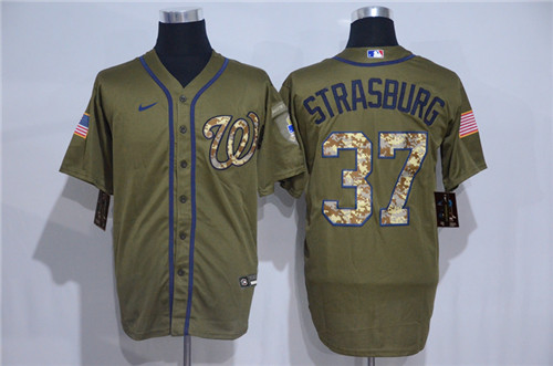 Personalized Nationals 37 Stephen Strasburg Olive 2020 Cool Base Jersey