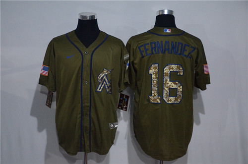 Personalized Marlins 16 Jose Fernandez Olive 2020 Cool Base Jersey