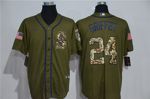 Personalized Mariners 24 Ken Griffey Jr. Olive 2020 Cool Base Jersey
