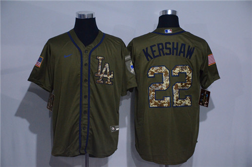 Personalized Dodgers 22 Clayton Kershaw Olive 2020 Cool Base Jersey