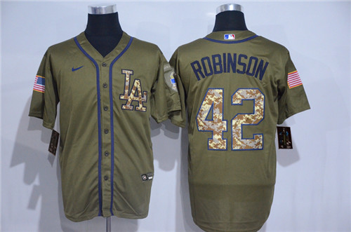 Personalized Dodgers 42 Jackie Robinson Olive 2020 Cool Base Jersey