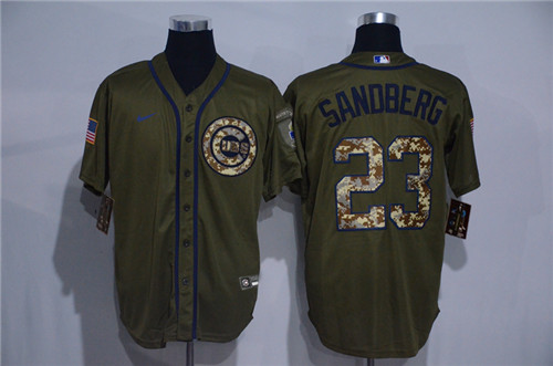 Personalized Cubs 23 Ryne Sandberg Olive 2020 Cool Base Jersey