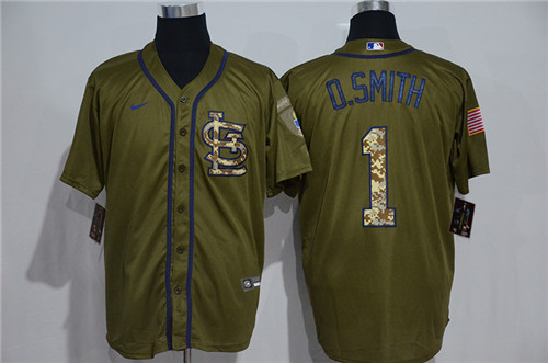 Personalized Cardinals 1 O.Smith Olive 2020 Cool Base Jersey