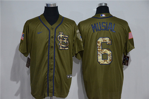 Personalized Cardinals 6 Stan Musial Olive 2020 Cool Base Jersey