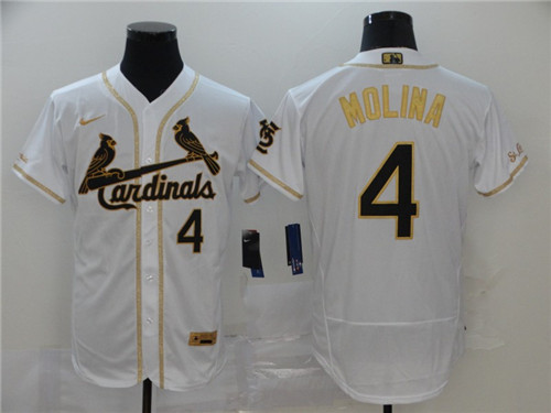 Personalized Cardinals 4 Yadier Molina White Gold Flexbase Jersey