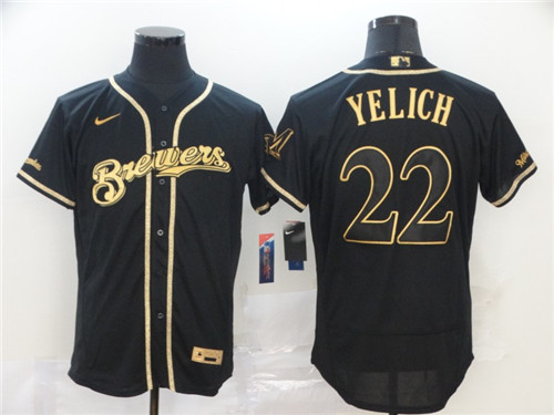 Personalized Brewers 22 Christian Yelich Black Gold 2020 Flexbase Jersey