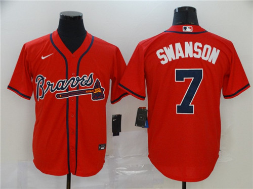 Personalized Braves 7 Dansby Swanson Red 2020 Cool Base Jersey