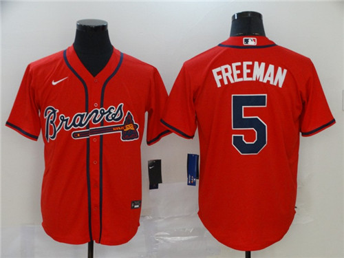 Personalized Braves 5 Freddie Freeman Red 2020 Cool Base Jersey