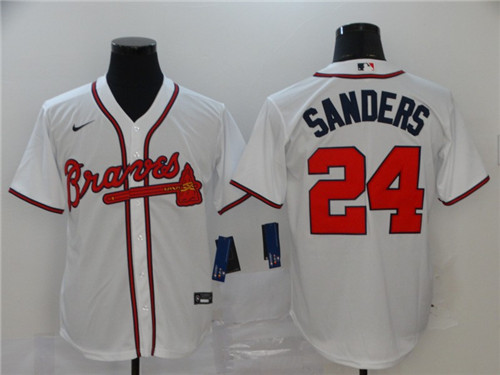 Personalized Braves 24 Deion Sanders White 2020 Cool Base Jersey