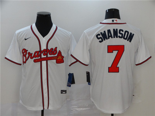 Personalized Braves 7 Dansby Swanson White 2020 Cool Base Jersey