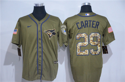 Personalized Blue Jays 29 Joe Carter Olive 2020 Cool Base Jersey