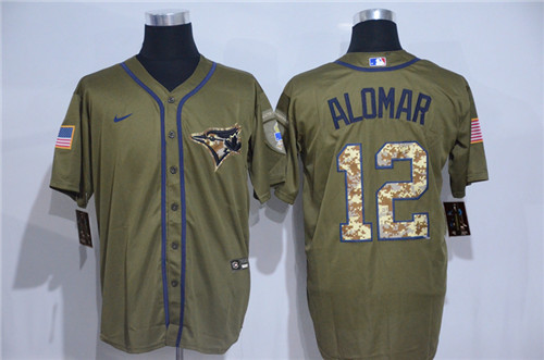 Personalized Blue Jays 12 Roberto Alomar Olive 2020 Cool Base Jersey