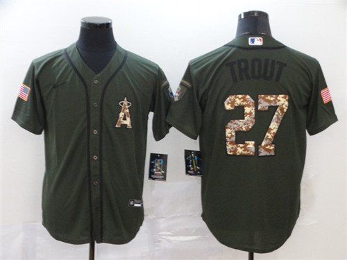 Personalized Angels 27 Mike Trout Olive 2020 Cool Base Jersey