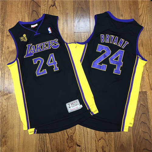 Personalized Lakers 24 Kobe Bryant Black 2009 NBA Champions Patch Hardwood Classics Jersey