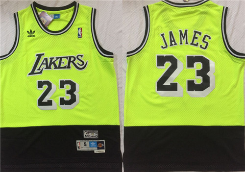 Personalized Lakers 23 Lebron James Fluorescent Green Black Hardwood Classics Split Mesh Swingman Jersey