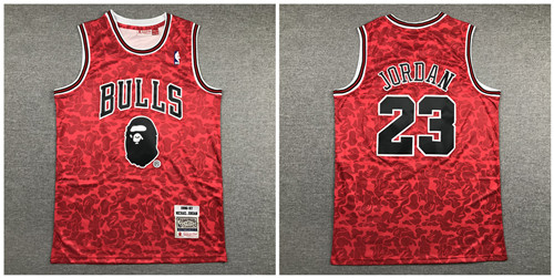 Personalized Bulls Bape 23 Michael Jordan Red 1996-97 Hardwood Classics Jersey